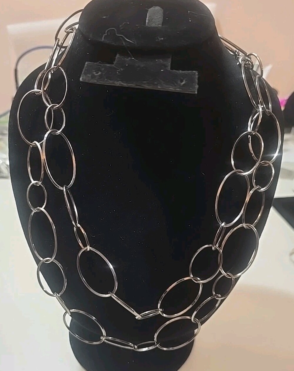 Strikingly Simple Long Black Oval Link Necklace